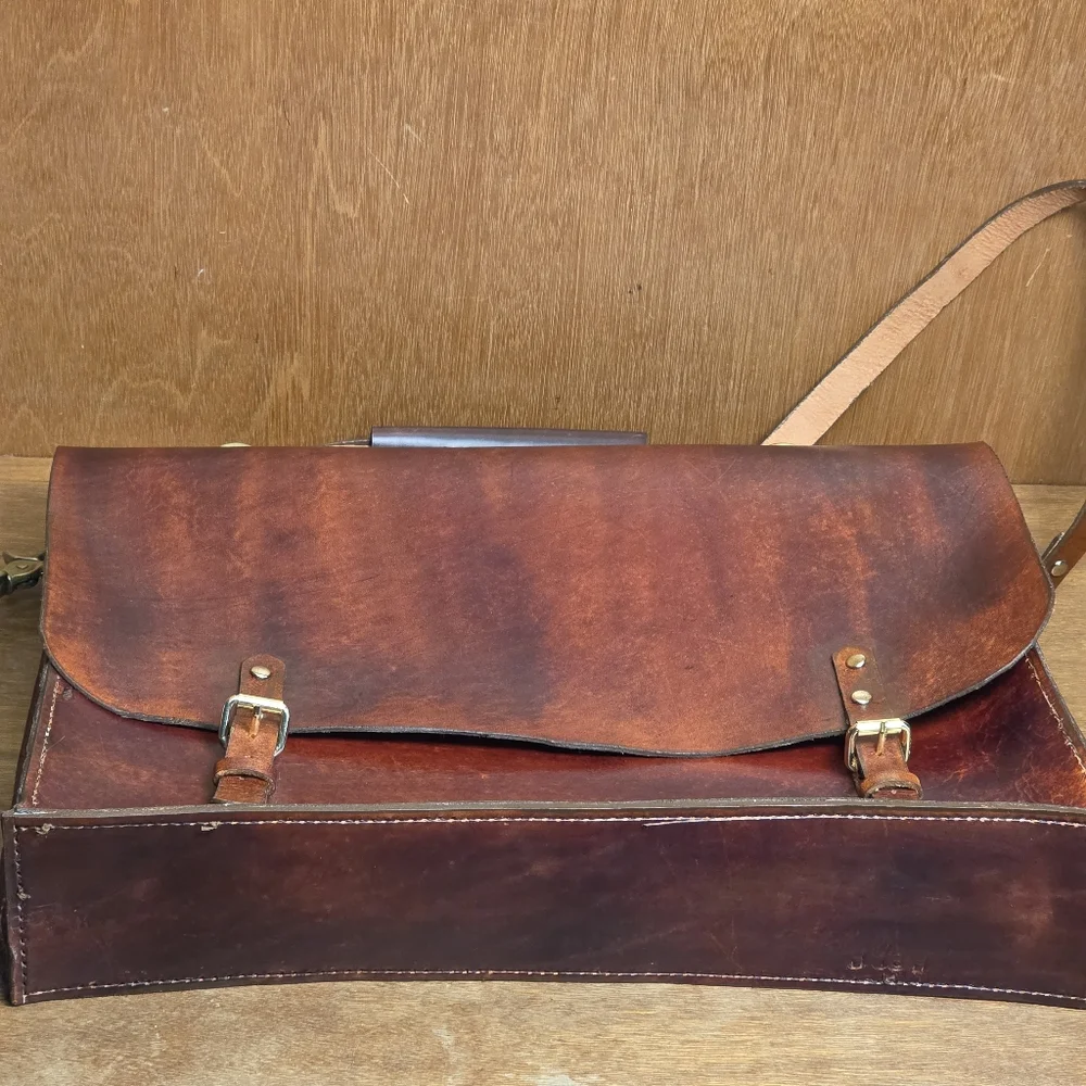 VINTAGE ENGLISH THICK LEATHER BRIEFCASE ATTACH PORTFOLIO LONDON